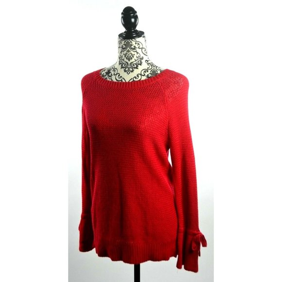 THE LOFT - Women's Crew Neck Sweater w/ Tied Sleeves, Color Red, Size Small, NWT - Picture 1 of 5